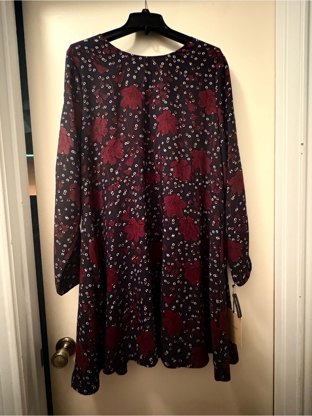 Ready for Fall: Halogen Floral-Print Long Sleeve Mini-Dress in Navy and Burgundy